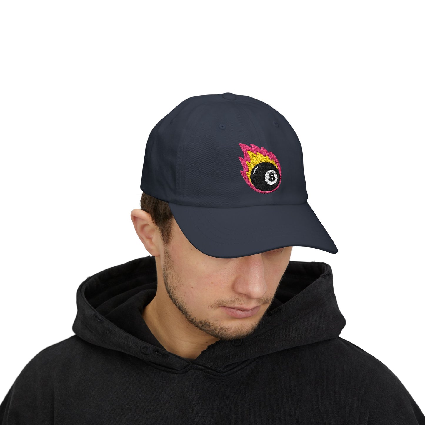Retro Flaming 8-Ball on Fire Pool Lover Billiard Cue Sport l Classic Dad Cap - Stylish Casual Headwear for Pool Lovers