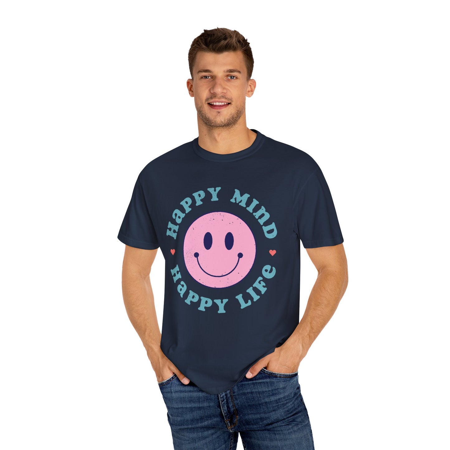 Retro Happy Smile, Pink Face - Trendy Costume - Unisex Happy Mind T-Shirt | Garment-Dyed Positive Vibes Tee