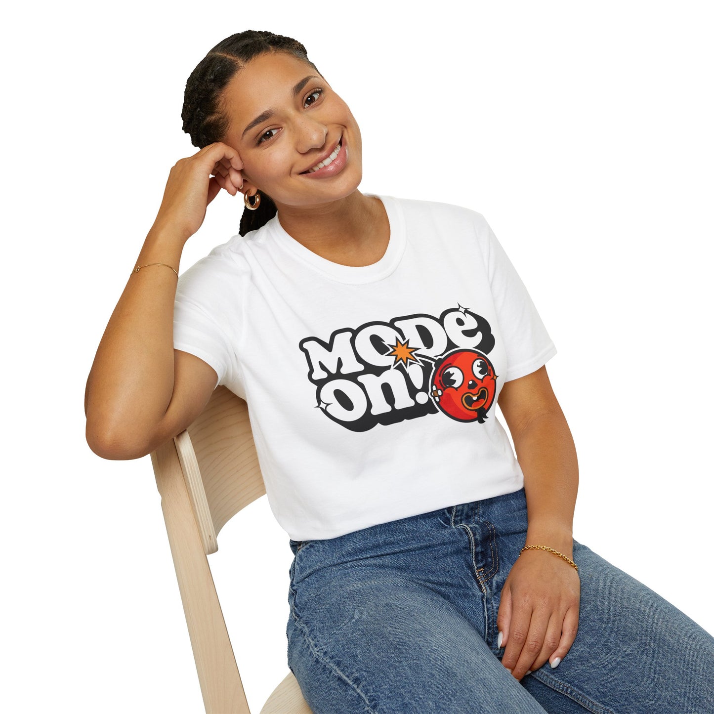 Funny Mode On Tee Featuring a Nice Lettering and a Crazy Bomb illustration Gifts Unisex Softstyle T-Shirt