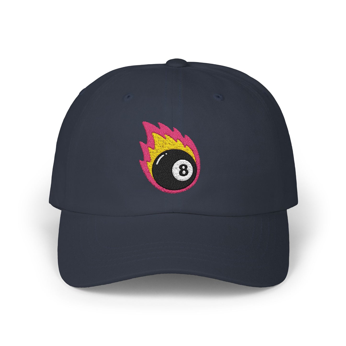 Retro Flaming 8-Ball on Fire Pool Lover Billiard Cue Sport l Classic Dad Cap - Stylish Casual Headwear for Pool Lovers