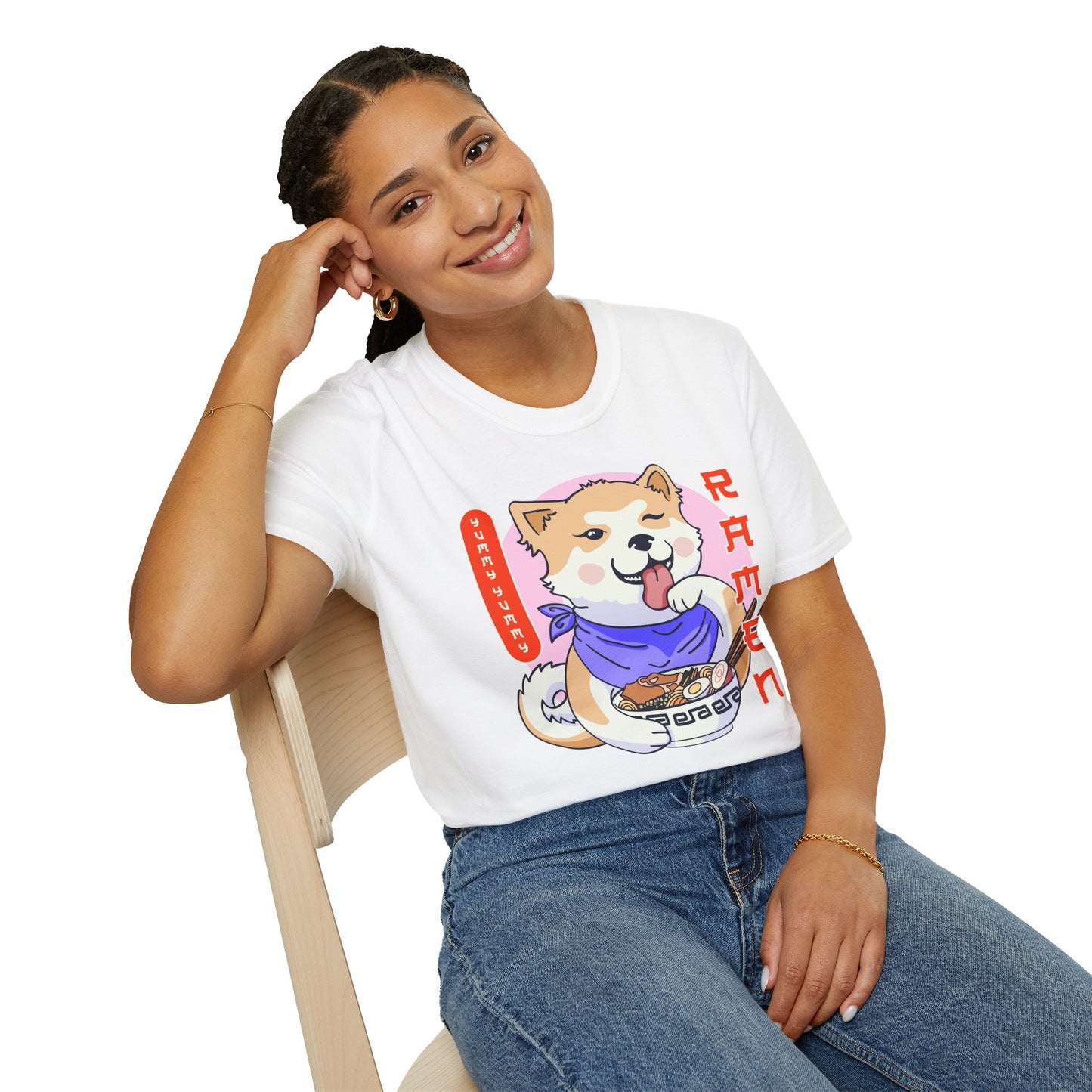 Shiba Inu Ramen Japanese Funny Kawaii Shiba Dog Anime Gifts Unisex Softstyle T-Shirt