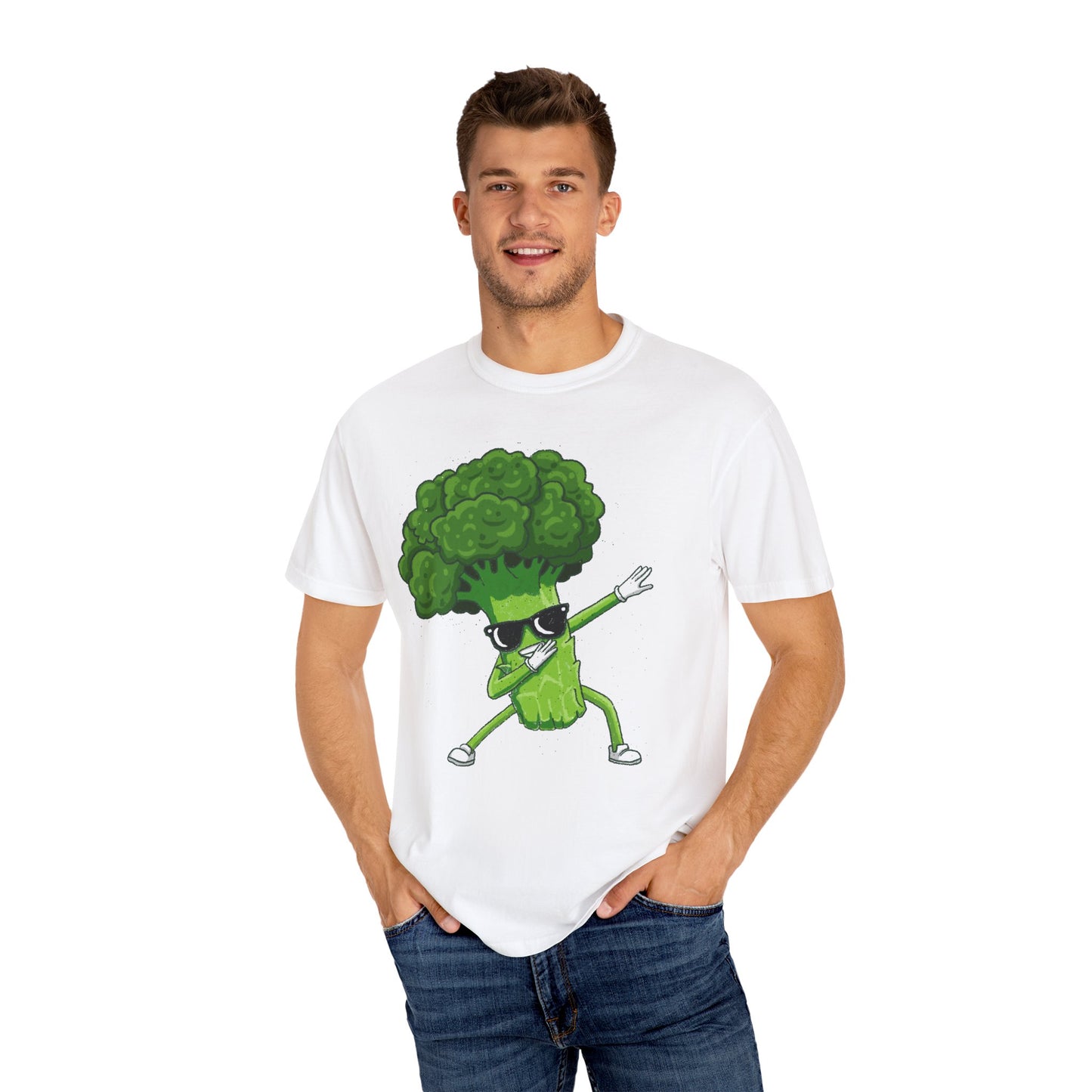Cool Retro Broccoli Dabbing Wearing Sunglasses Unisex T-shirt - Fun Veggie Design for Foodies & Plant Lovers