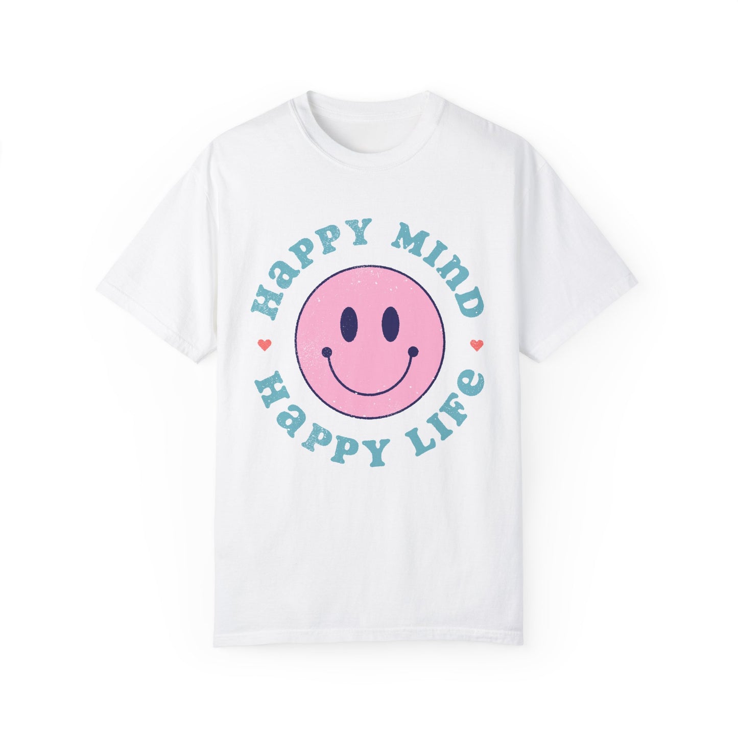 Retro Happy Smile, Pink Face - Trendy Costume - Unisex Happy Mind T-Shirt | Garment-Dyed Positive Vibes Tee