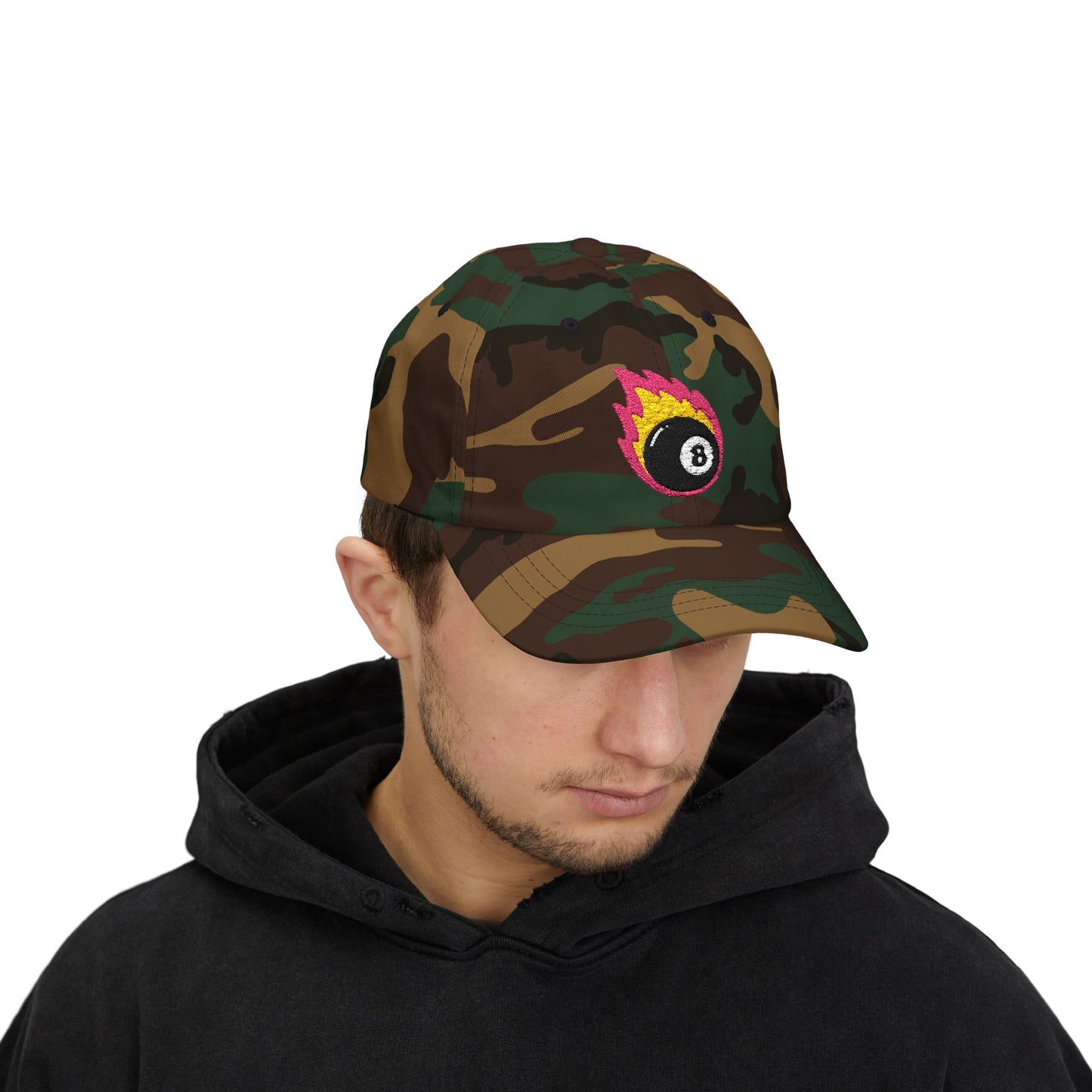 Retro Flaming 8-Ball on Fire Pool Lover Billiard Cue Sport l Classic Dad Cap - Stylish Casual Headwear for Pool Lovers