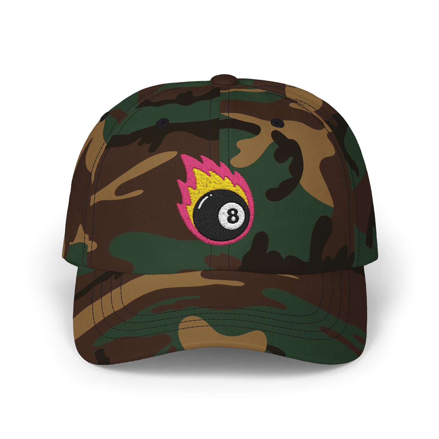 Retro Flaming 8-Ball on Fire Pool Lover Billiard Cue Sport l Classic Dad Cap - Stylish Casual Headwear for Pool Lovers