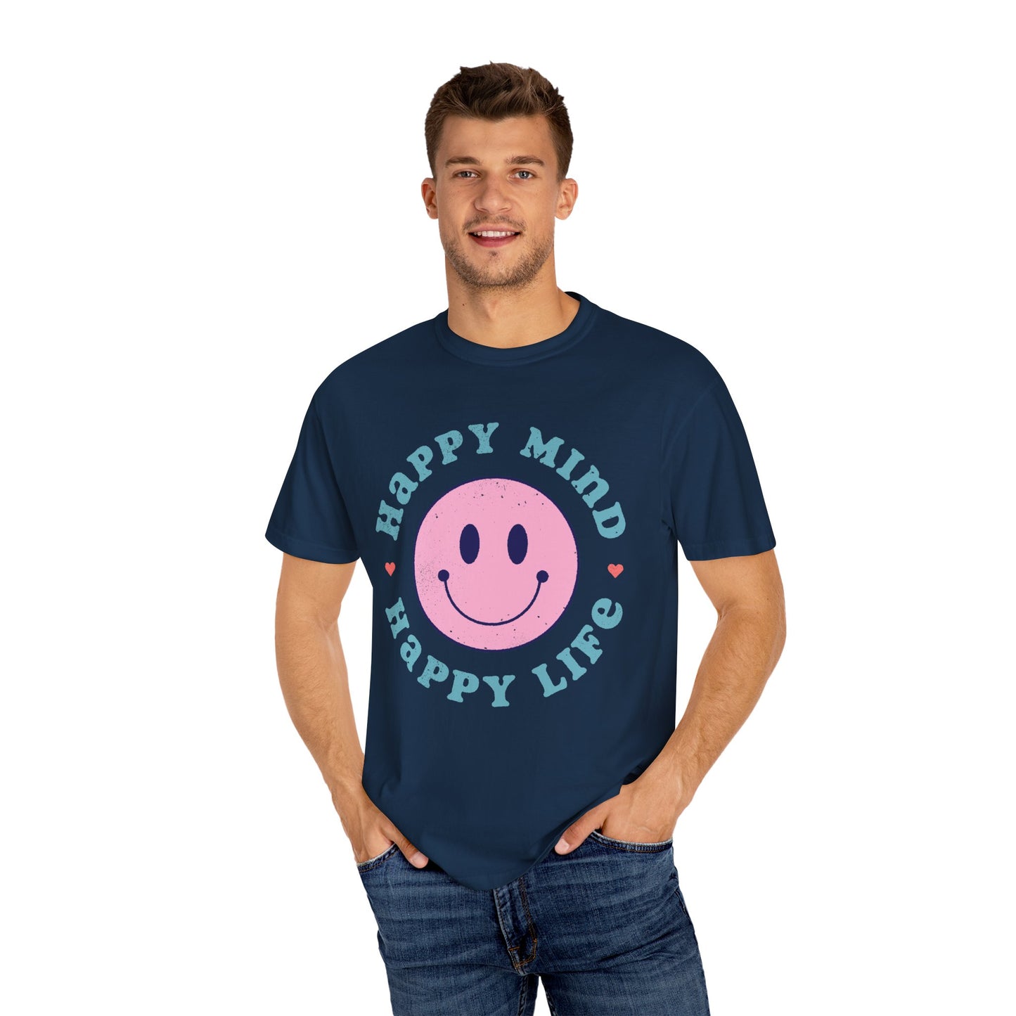 Retro Happy Smile, Pink Face - Trendy Costume - Unisex Happy Mind T-Shirt | Garment-Dyed Positive Vibes Tee