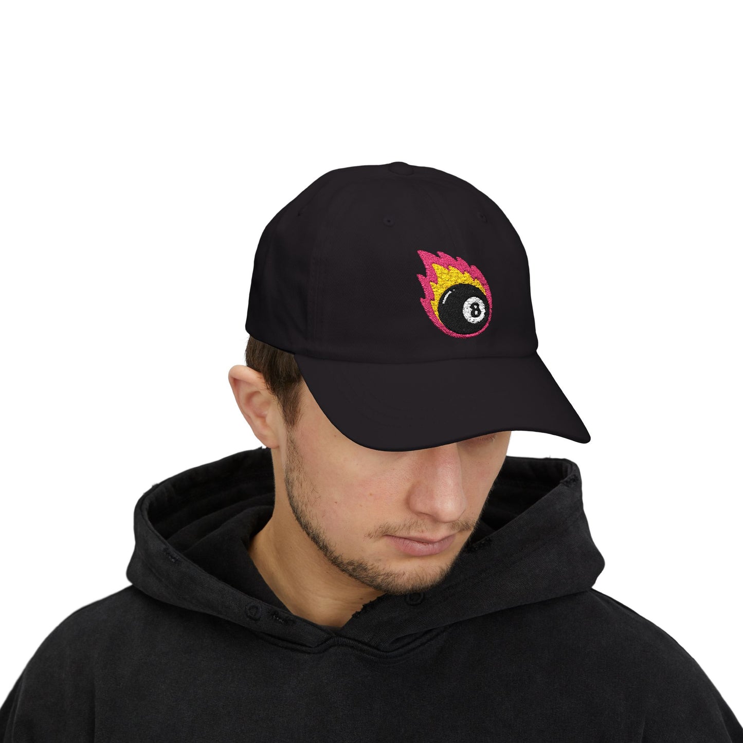Retro Flaming 8-Ball on Fire Pool Lover Billiard Cue Sport l Classic Dad Cap - Stylish Casual Headwear for Pool Lovers