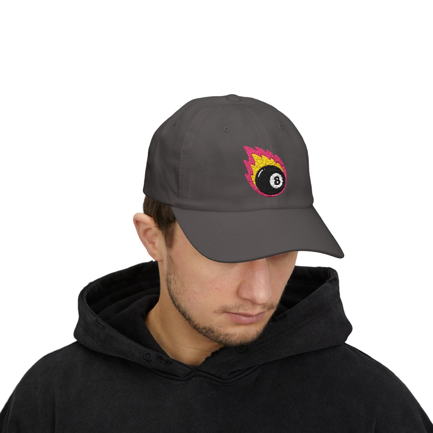 Retro Flaming 8-Ball on Fire Pool Lover Billiard Cue Sport l Classic Dad Cap - Stylish Casual Headwear for Pool Lovers