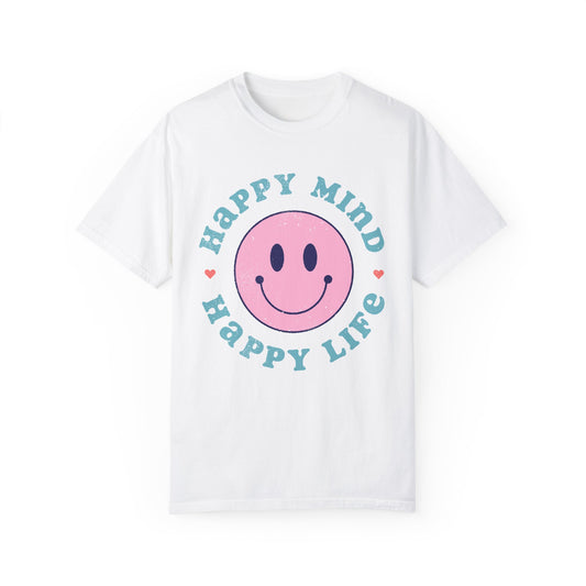 Retro Happy Smile, Pink Face - Trendy Costume - Unisex Happy Mind T-Shirt | Garment-Dyed Positive Vibes Tee