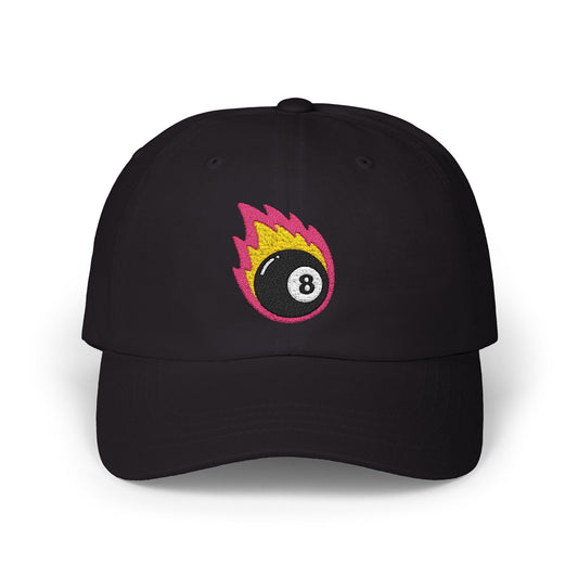Retro Flaming 8-Ball on Fire Pool Lover Billiard Cue Sport l Classic Dad Cap - Stylish Casual Headwear for Pool Lovers