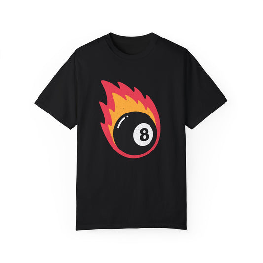 Retro Flaming 8 Ball on Fire Pool Lover Billiard Cue Sport Flaming 8-Ball Unisex Garment-Dyed T-Shirt