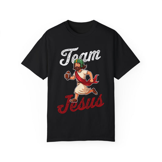 Playful Jesus Football T-Shirt for Sports Fans